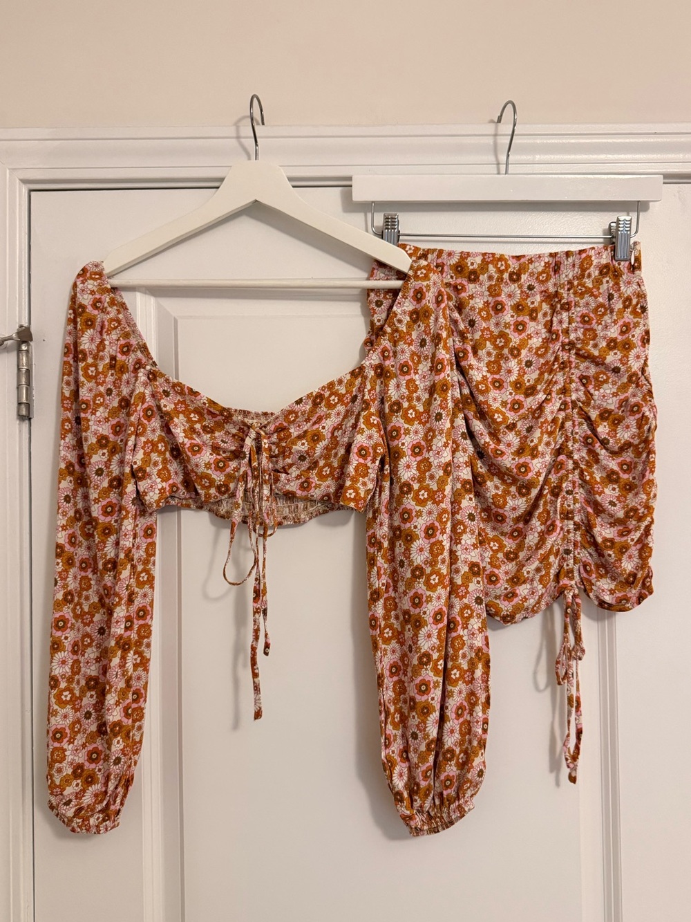 Retro Floral Ruched Crop Top & Mini Skirt Matching Set NWT